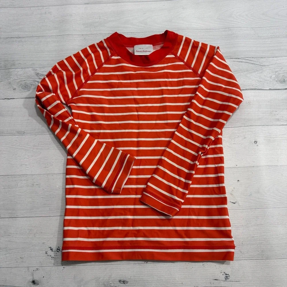 Hanna Andersson kids red striped long sleeve rash guard 110/5